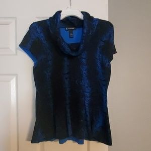 INC blue/black loose turtle neck blouse - XL